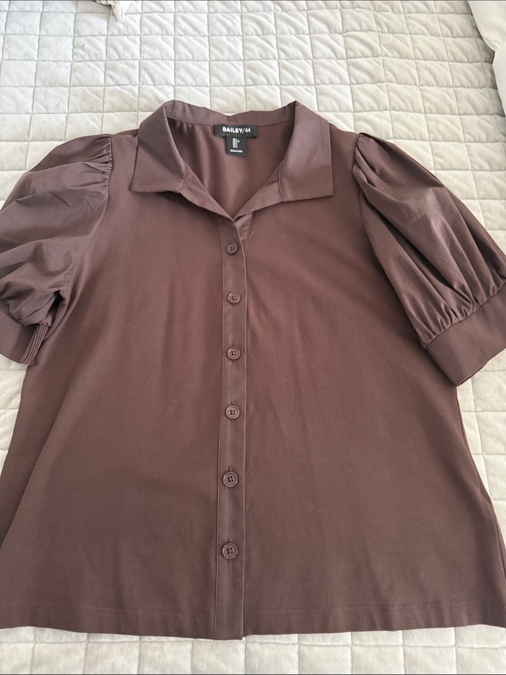 Bailey 44 Chocolate Brown Puff-Sleeve Button Down Shirt